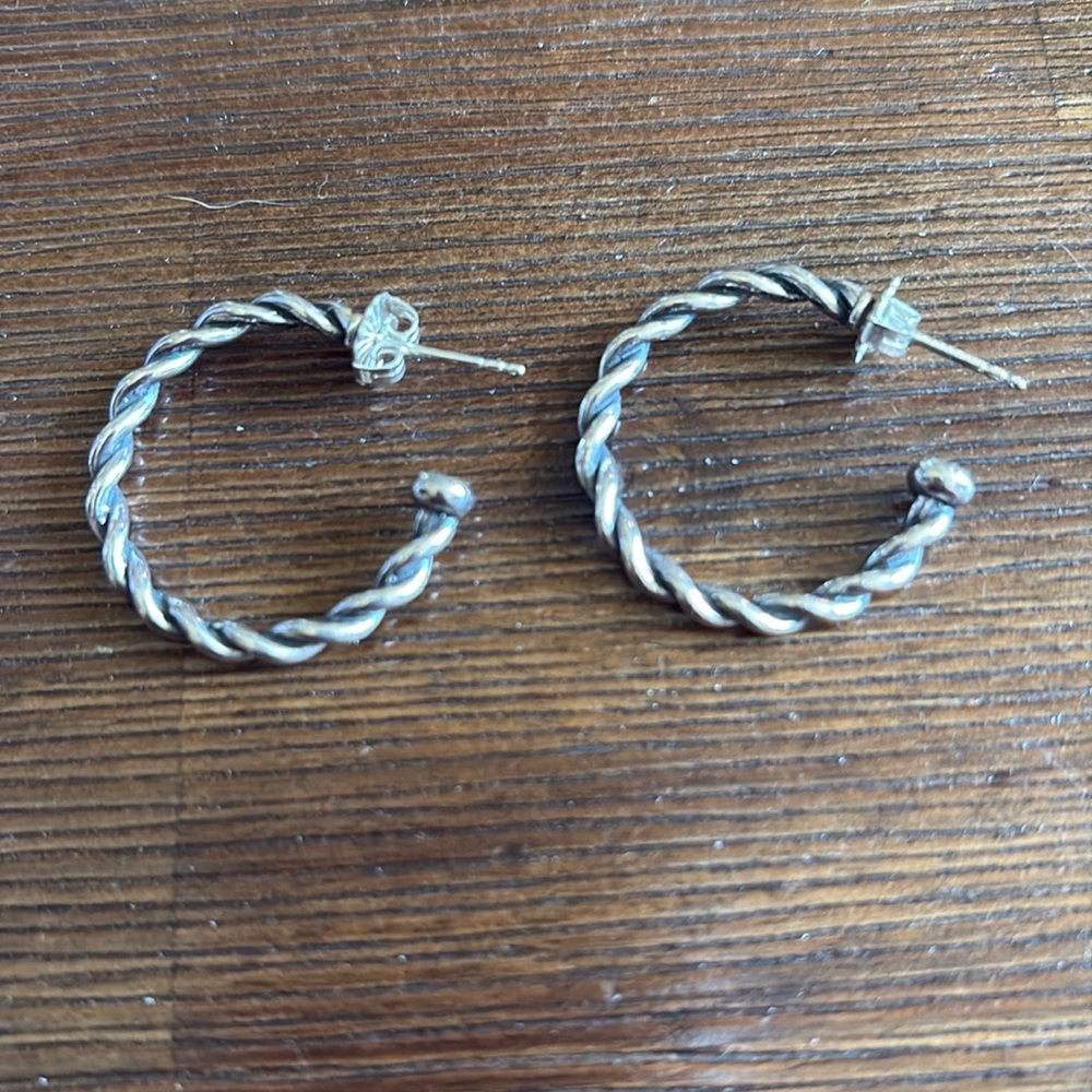 American West Genuine 925 Sterling Silver 1” Rope Hoop Earrings Firm